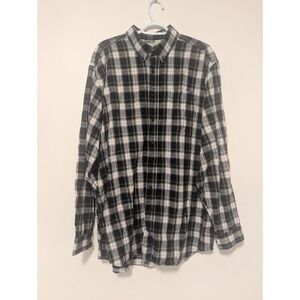 LL‎ Bean Mens XL Tall Green Plaid Long Sleeve Shirt Heavy Flannel Cotton Outdoor